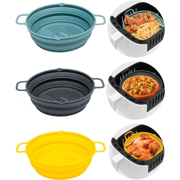 IC 3 stk Air Fryer silikonegryde - foldbar og genanvendelig