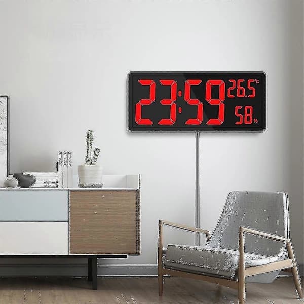 Stor digital väggklocka med LED-display, temperatur och luftfuktighet, USB-driven, för sovrum, kontor, klassrum, röd red