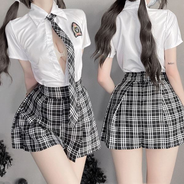 IC Student Jenter Skoleuniform Svart Hvit Undertøy JK Dress Pleatert Skjørt Kvinner Natt Rollespill Fristelse Antrekk
