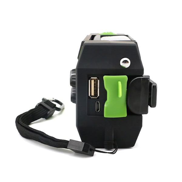 Solpaneler Håndsvinget FM AM NOAA Radio Bærbar Lommelygte Bordlampe Mobiltelefon USB Oplader Powerbank Udendørs LED Lys, 2000mAh Green