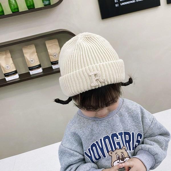 IC Vintermössa Toddler Stickad mössa Tjock Chunky Cap Mjuk Beige