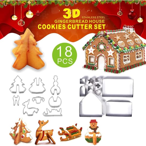 IC 18 st Pepparkakshusformar Jul Rostfritt Stål 3D Tredimensionell Form DIY