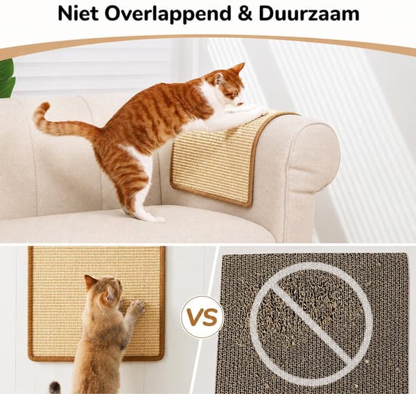 Katteklørematte 2-pakning Naturlig sisal klørematte med sklisikker bakside for møbelbeskyttelse for innekatter 25x50cm