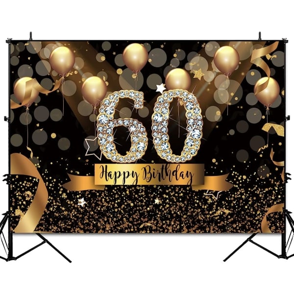 IC Onnea 60-vuotis syntymäpäivään Tausta Aikuisten Juhliin 7x5 jalkaa Bokeh Ympyrä Glitter Kulta Ilmapallo Valokuva Tausta Kuusikymmentävuotis Syntymäpäivä Juhla Musta Kulta