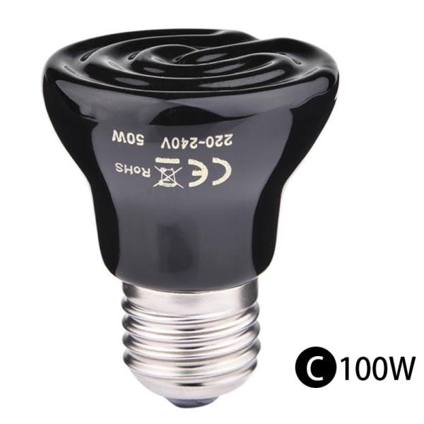 IC 20/60/100W Varmelampe til kæledyr mini infrarød keramik til krybdyr Sort 100W