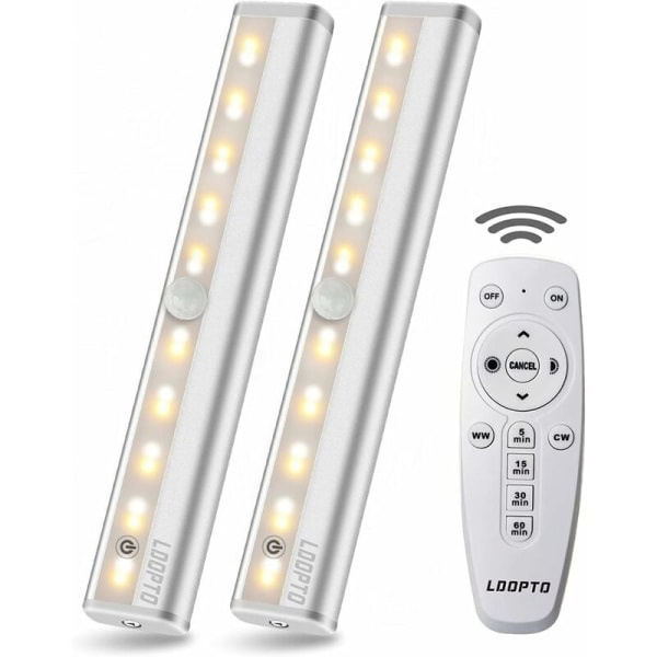 IC Køkken LED-lys Trådløs Fjernbetjening Spotlight Hele Huset Stick LED-lys med Magnetbånd/Auto Til/Fra Timer, Sølv 2 stk
