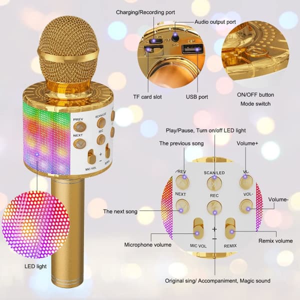 IC Karaoke langaton mikrofoni, 4-in-1 Lasten Karaoke Bluetooth