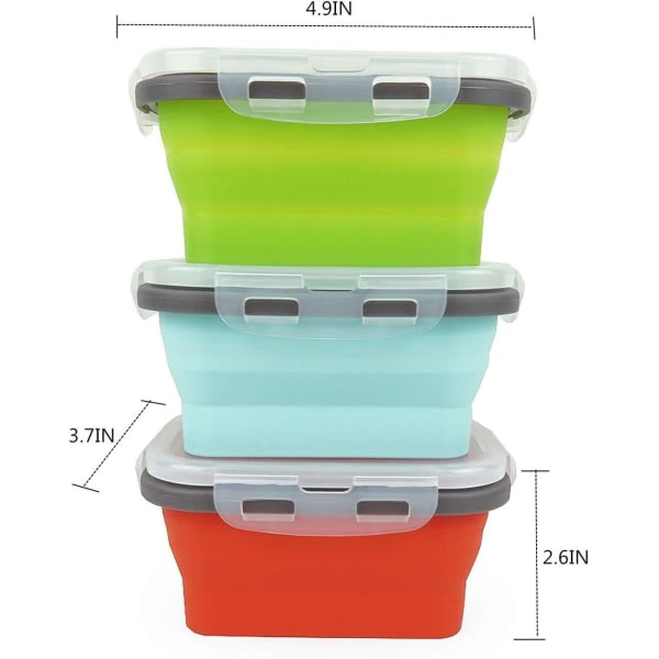 3 st Silikon Vikbara Matförvaringsbehållare Lunchlåda Bento Matförvaring Frys Uppvärmning Mikrovågsugn Diskmaskin Frys Ugnssäker 350ml rektangulär