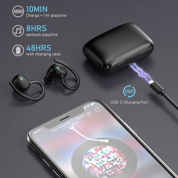 Bluetooth-hörlurar 5.1, Trådlösa sporthörlurar IP7 Vattentäta Bluetooth-headset 48H Hi-Fi Stereo med Dual Mic, CVC 8.0 brusreducering, Super Light,