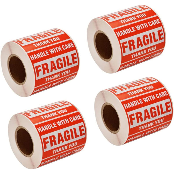 IG 2000 Fragile Stickers 4 ruller 2" x 3" Fragile - Håndmerke med 2 ruller