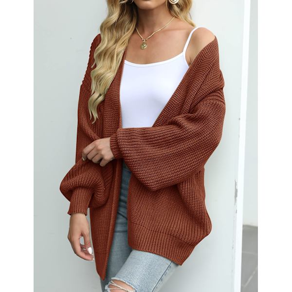 Damtröja Höst/Vinter Ballonärmar Damkappa Mode Tjock Ull Fickor Avslappnad Stickad Cardigan kaffe kaffe coffee L