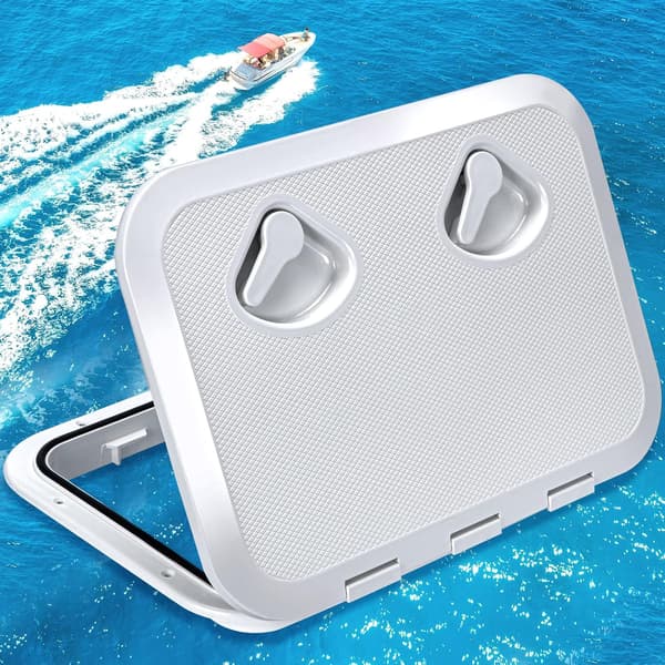 Rektangulär marin däckslucka med lock, båtförvaringsinspektionslucka för yachter, kajaker och fack, vit, 44 x 31,5 cm