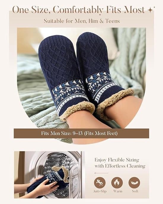 Varma halkfria toffelsockor med plyschfoder och tjock sula för män och kvinnor inomhusbruk storlek 43 45 marinblå 1 par