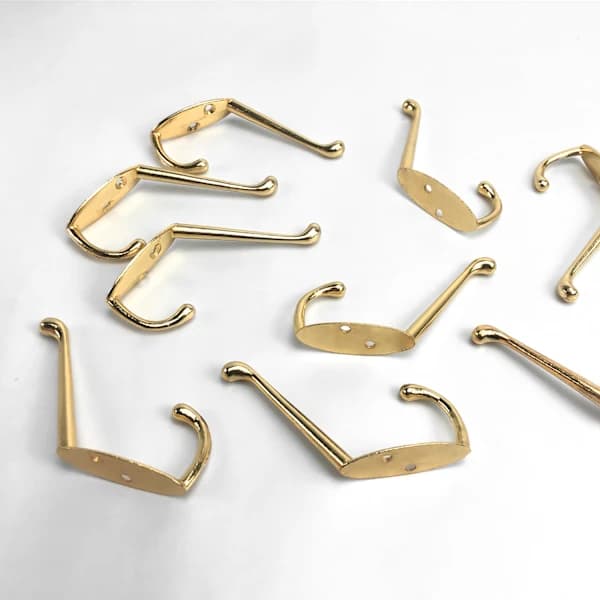 9-pack Wall Mounted Metal Hooks, Double Prong Gold