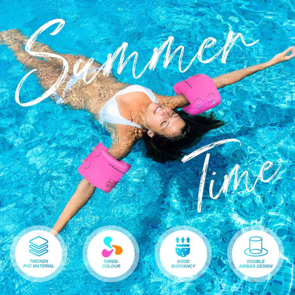 IC 12-pak Armfloaties Svømmearmbånd Oppustelige Vandflydere Flydere Ærmer Simringer Rør Armlets Roll Up Arm Floaties (Gul, Blå, Roserød)