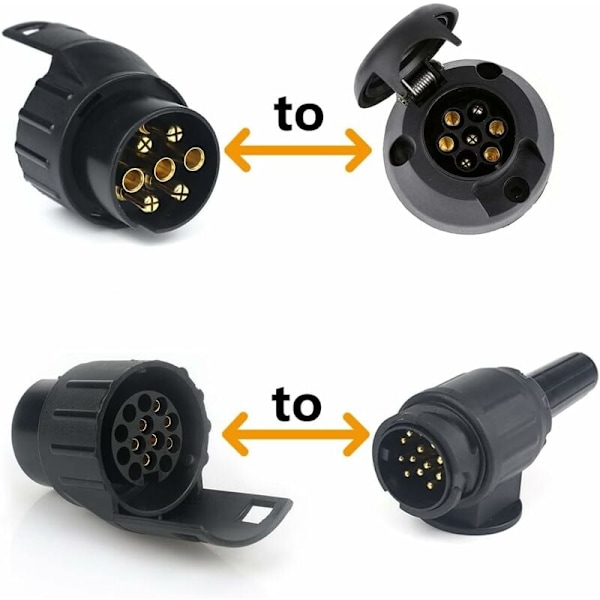 7/13 Adapter för släpvagnskontakt 7 till 13 stift dragkrokskontakt 7-polig till 13-polig för bilsläp, traktor, husvagn, cykelställ