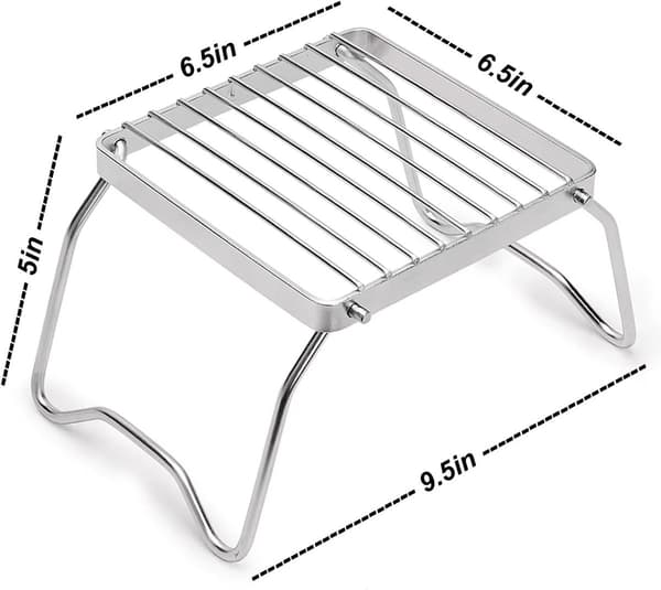 Hopfällbar campinggrill, bärbart matlagningsgaller i rostfritt stål 16x16 cm för utomhusbruk, backpacking, vandring och picknick, silver