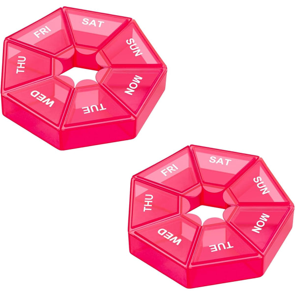 IC Weekly Pill Organizer, 2-pack Bärbar Pill Box Case 6 farger (Seven Day) New Edition (Röd)