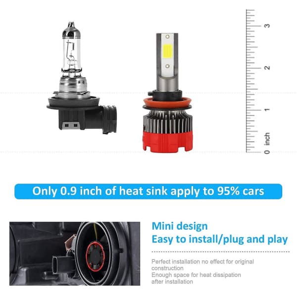IC H11 frontlyspærer 6000k H8 Hi/nærlys 55w 8000 Lumens Kit