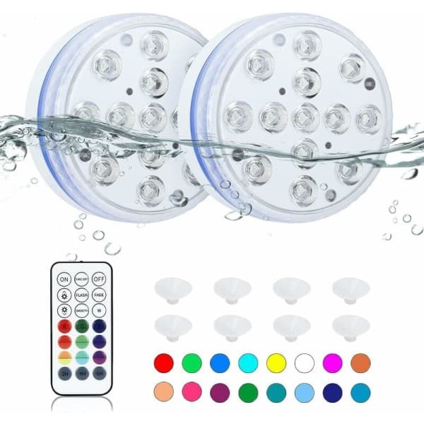 IC Undervanns LED-lys med fjernkontroll, 16 farger (2-pak)