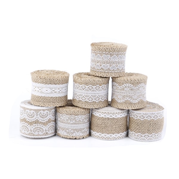 IC 5 stk 2 Meter/Rull Jute Burlap Hessian Spetsbånd Hvit Spets Tri White 5 stk
