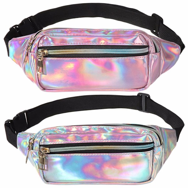 2ST Nya holografiska midjeväskor med laser ROSA&SILVER rosa&silver