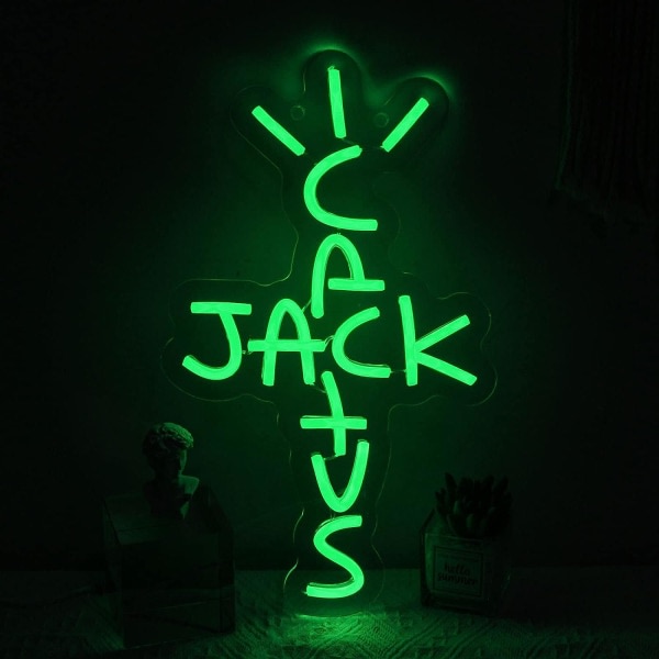 IC Cactus Jack Neon-skilt Grønne Ord Neonlys-skilt Veggkunst Neonlys For Rap Pratar West Coast Light Up Hengeskilt for Soverom Hjem Bar Pub Fest