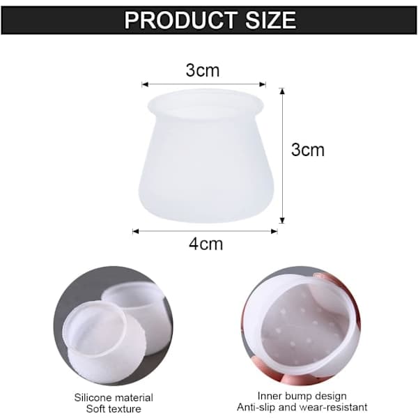 24-pack silikonstolsbensskydd, halkfria möbelfotsskydd för bord och stolar, transparenta, passar 28-45 mm