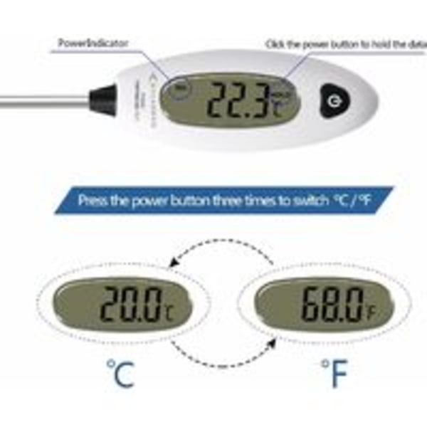 IC Langkokingstermometer Temperatursond Digital Kjøkkentermometer Øyeblikkelig Avlesning 5 Sekunder LCD-Kjøtttermometer med Stor Skjerm
