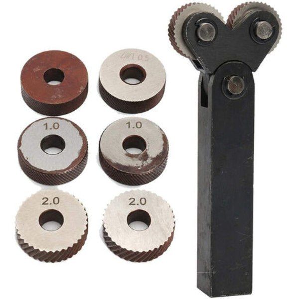IC 7 delar stål dubbelhjul räfflade set med 0,5 mm 1 mm 2 mm hjul linjär stigning räfflade set Svarv skärhjul räfflade set, modell: svart