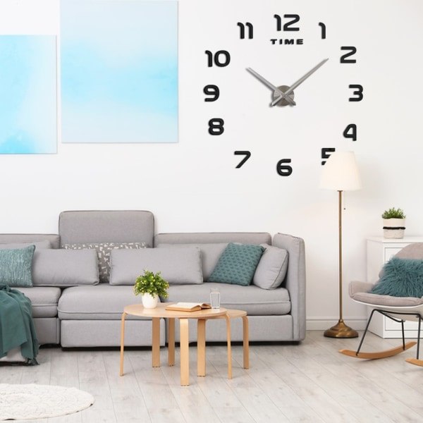 IG Dekorativ kreativ väggklocka DIY digital väggklocka i akryl Svart silver