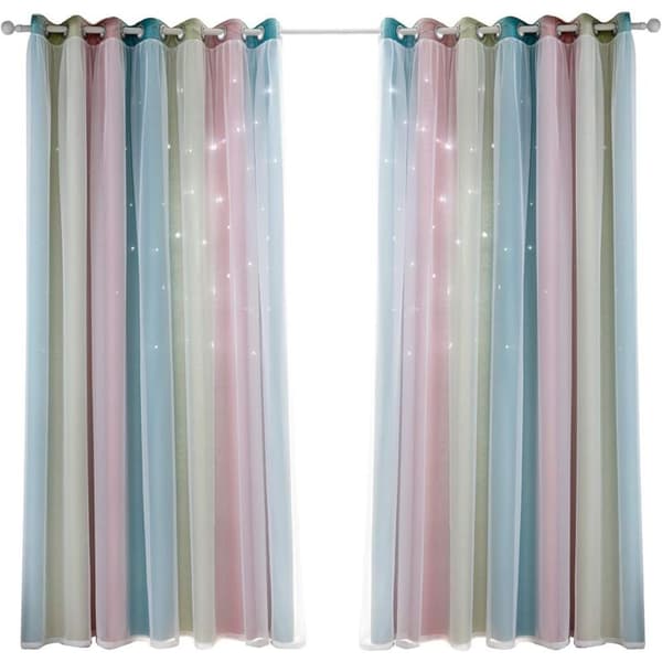 Mørkleggingsgardinpanel, støyreduserende termisk isolert polyester for soverom og barnerom, regnbue 53 x 63 tommer