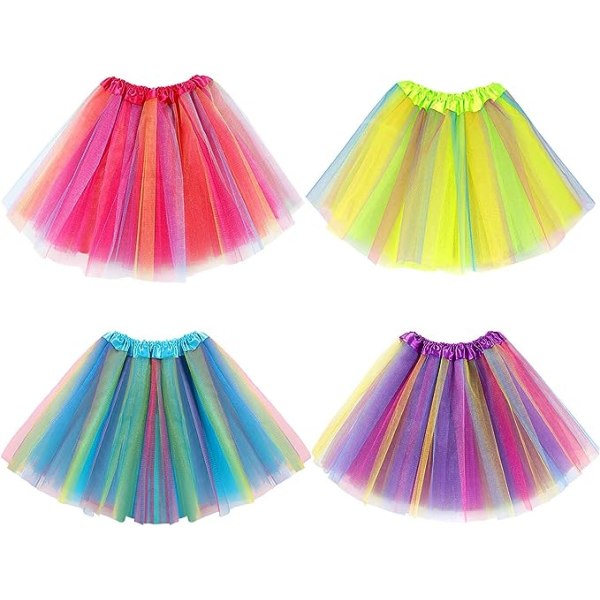 IC 4 stk Tyllkjole Piger Tutu Børn Prinsesse Balletkjole Pettiskirt Tutu Kjole Regnbue Mini Kjole til Halloween Party Karneval (4 stk)