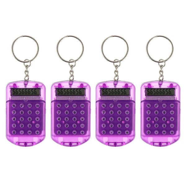 4 stk Mini Elektroniske Lommeregnere Nøgleringe Tiny Small Pocket Lommeregnere Nøgleringe (10,5X4X1cm, Lilla) IC