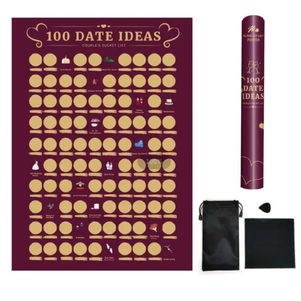 100 Datumidéer Affisch, 100 Saker att Göra Bucket List för Date Night, Alla Hjärtans Dag Present till Flickvän Pojkvän, 16,5'' x 23,4'' B