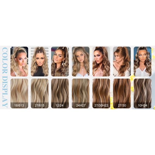 (Blond brun mix) 60 cm lang krøllet hestehale med snøring med lang