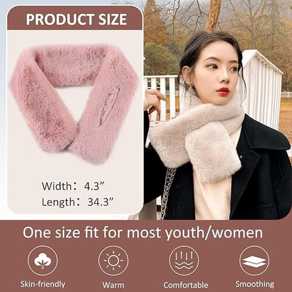Faux Fur Scarf for Women, Warm Winter Neck Warmer Soft Plush Pull-Through Wrap Scarf, Pink