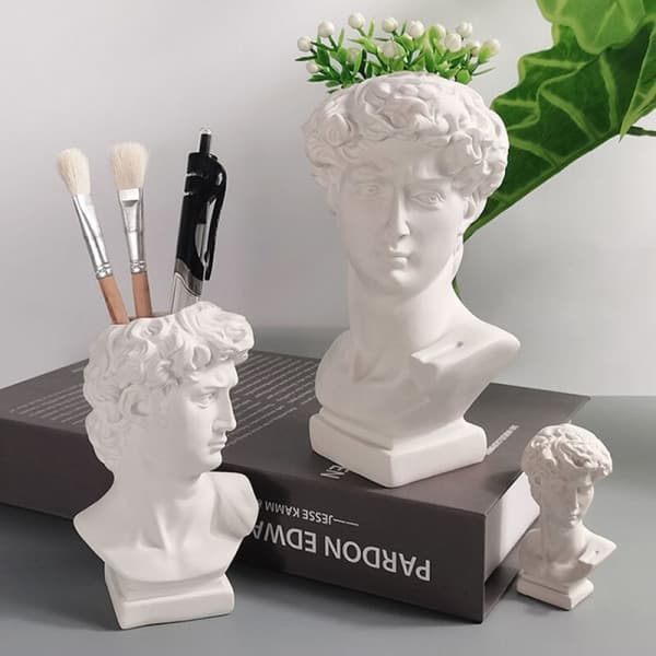 IC Vit Hartskulptur Gipshode Makeup Penselholder Vase Borddekorasjon, L