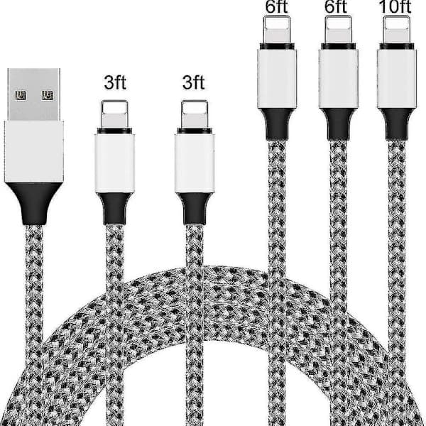 5-pakning iPhone-lader Lightning-kabel 3m1 1,8m2 0,9m2 Flettet iPhone-kabel Data Synkroniseringsoverføringskabel C Ty