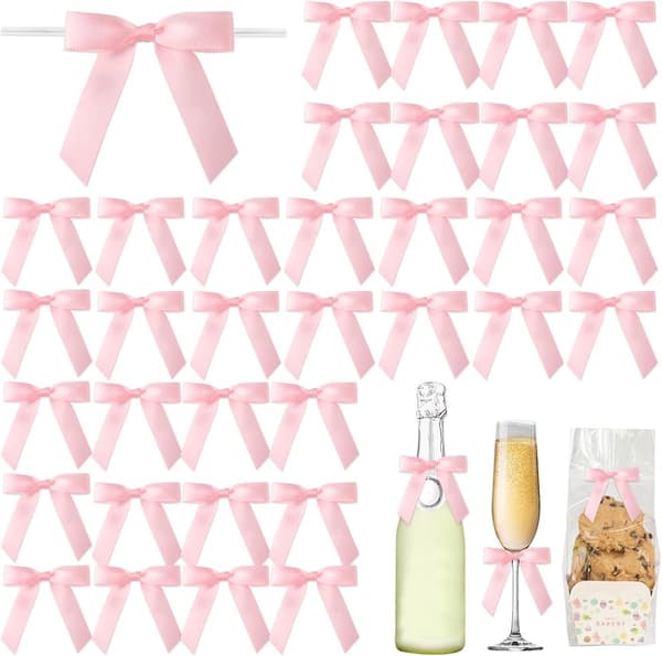 50 rosetter - Dekorativa julklappsrosetter, satin - för presentaskar, champagne, godisaskar - 6*7 cm - Rosa