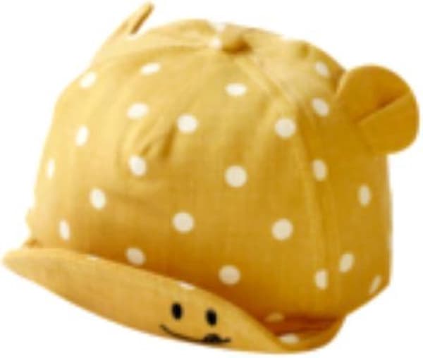 Babyhatt med ører og hvite prikker - gul