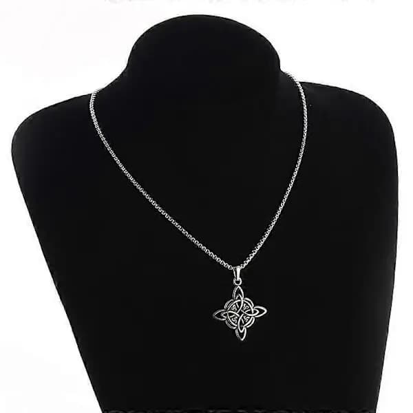 Triquetra häxknut-halsband, keltiskt treenighetsknut-hänge för kvinnor och män, Wicca- och hednisk amulett i rostfritt stål, silver AL18874-Silver
