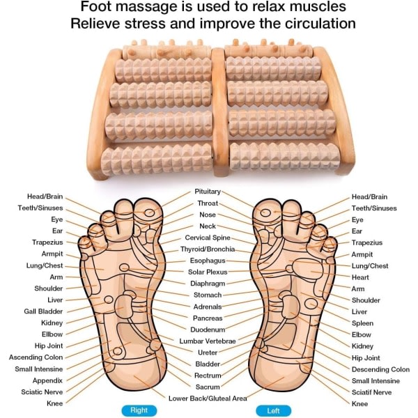 Fotmassagerulle i trä för stressreducering och avslappning genom triggerpunktsterapi