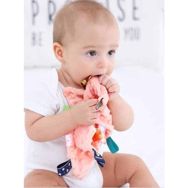 IC Baby Sikkerhetsteppe - Rolig plysjteppe for baby med fargerike lapper, 10\"X10\" firkantede sensoriske leker - Oransje