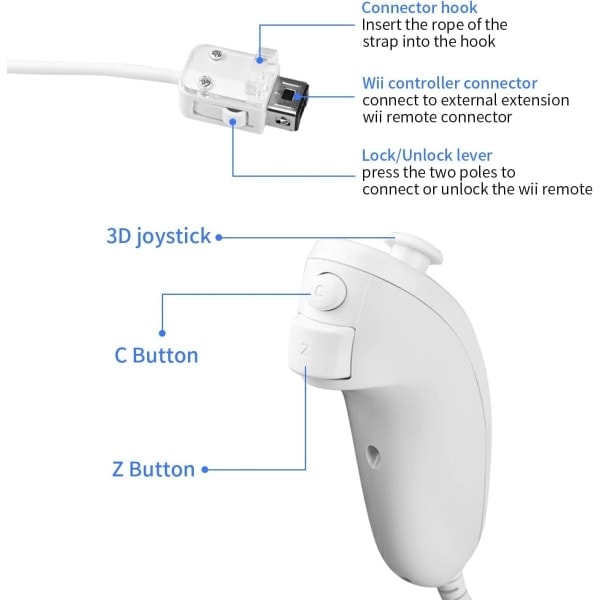 2-pak Nunchuck-kontrollere for Wii, Nunchuk Joystick Fjernkontroll Spillkontrollere Kompatibel med Nintendo Wii og Wii U Videospillkontrollere