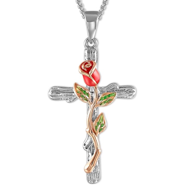 IC Cross Pendant Halsband for women Rose Flower Halsband Smycken til jul Fødelsedag Alla hjärtans dag Halsband for women 18 med 2 tum