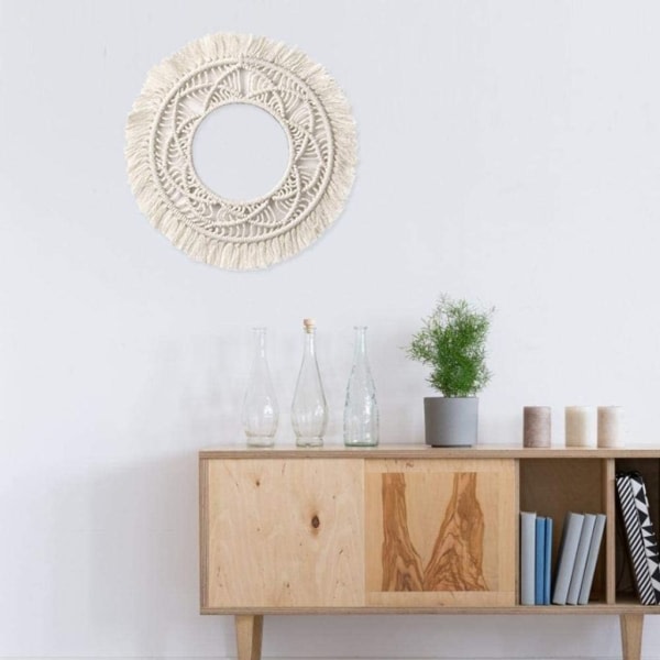 IC Retro vægspejldekoration, Bohemian Macrame spejlramdekoration, cirkulær spejl