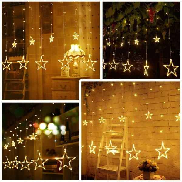 LED Star Fairy String Lights Gardinfönster Julfest Bröllop Xmas Dekor Color