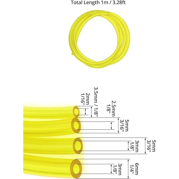 4 stk brændstofslange, brændstofslange, 2 x 3,5 mm, 2,5 x 5 mm, 3 x 5 mm, 3 x 6 m