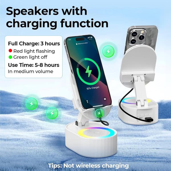 5-i-1 telefonholder med Bluetooth-højttaler, trådløs sensorhøjttaler, RGB-lys, 3000mAh batteri, sammenklappelig til telefon og tablet